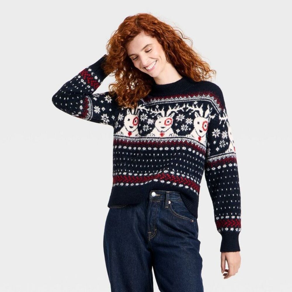 Women's Alpine Crewneck Pullover Sweater - Universal Thread Navy Blue Dogs XS